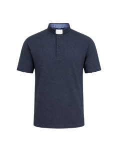 Polo Sacerdotal Azul Grisáceo manga corta