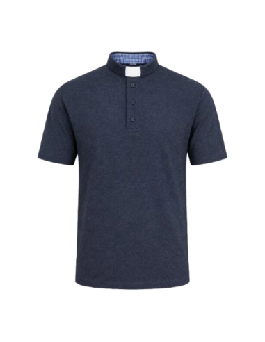 Polo Sacerdotal Azul Grisáceo manga corta