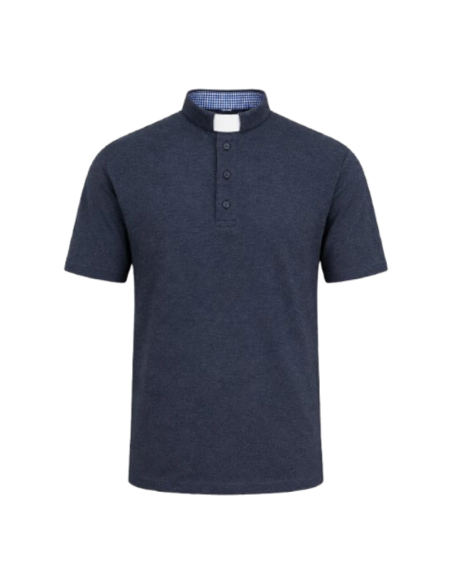 Polo Sacerdotal Azul Grisáceo manga corta