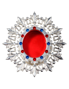 Relicario de muro plateado con piedras rojas y azules para reliquias religiosas