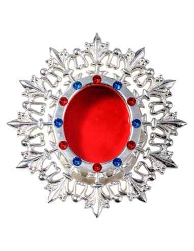 Relicario de muro plateado con piedras rojas y azules para reliquias religiosas