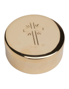 Gold-plated brass pyx with engraved cross