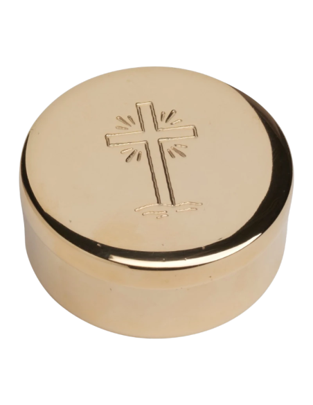 Gold-plated brass pyx with engraved cross