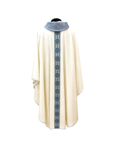 Stella Maris Marian chasuble in ivory white with blue and silver embroidered orphrey 2