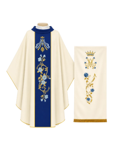 Special Marian Set with Assumption Navy Blue Chasuble and Marian Lectern Hanging