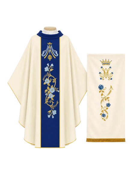 Special Marian Set with Assumption Navy Blue Chasuble and Marian Lectern Hanging