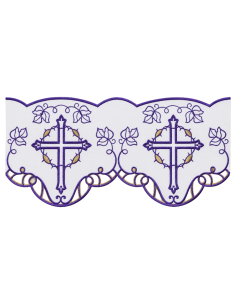 Mantel de altar con puntilla morada cruz y corona de espinas