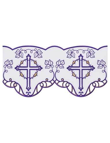 Mantel de altar con puntilla morada cruz y corona de espinas