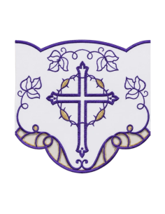 Mantel de altar con puntilla morada cruz y corona de espinas 2