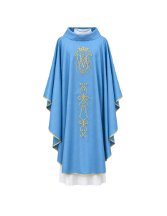 Casulla mariana celeste bordada