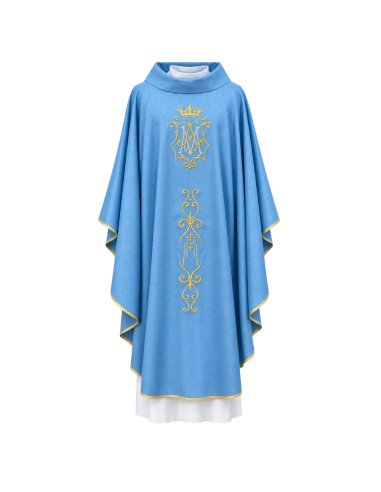 Casulla mariana celeste bordada