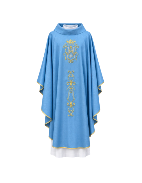Casulla mariana celeste bordada