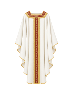 Casulla blanca cuello cuadrado con cruces bordadas en lana