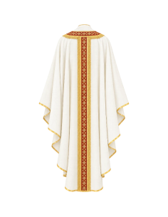 Casulla blanca cuello cuadrado con cruces bordadas en lana 2