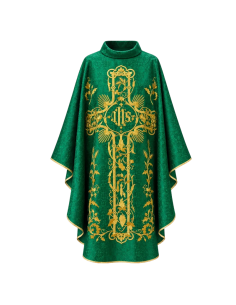 Casulla Verde Con Detalles Dorados Bordados