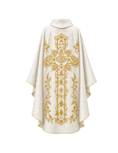 Casulla Blanca Con Detalles Dorados
