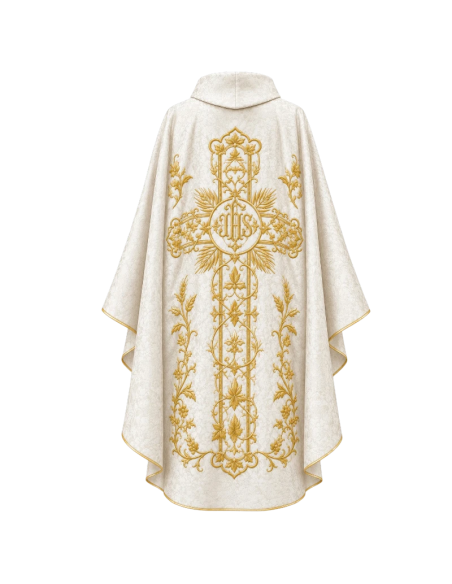 Casulla Blanca Con Detalles Dorados