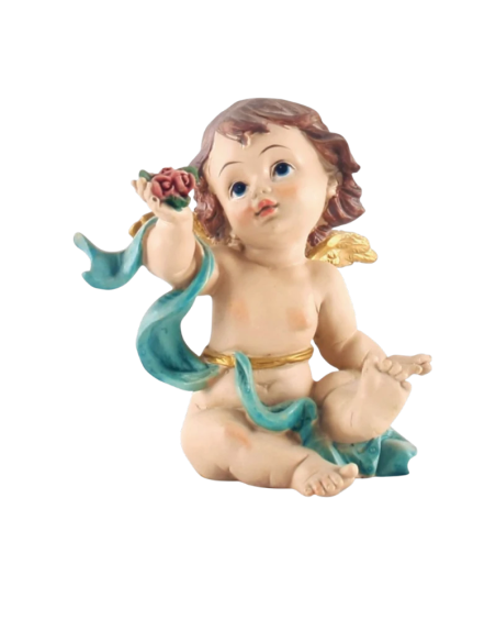 Ángel delicado con rosa y detalles azules