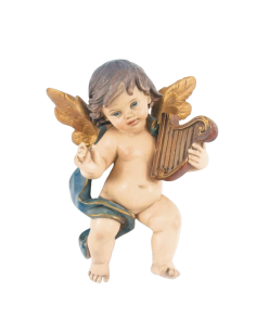 Ángel con arpa y detalles azules