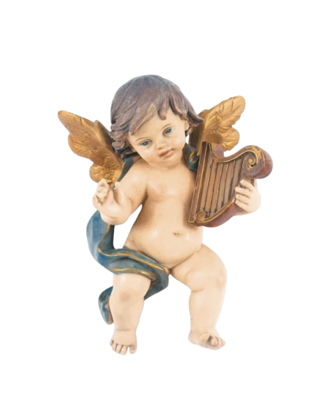 Ángel con arpa y detalles azules