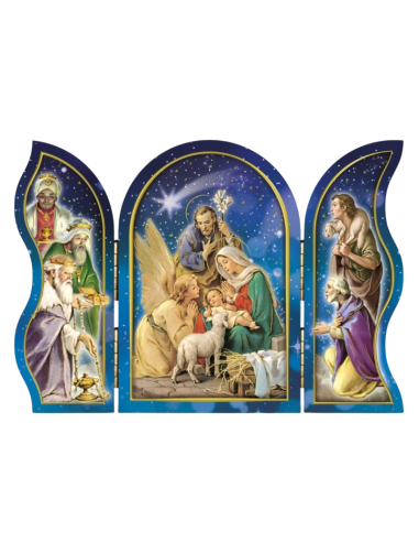 Holy Family on a blue wooden plaque