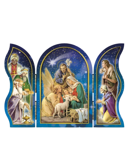 Holy Family on a blue wooden plaque