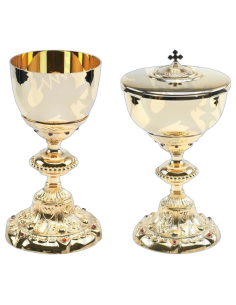 Juego Cáliz y Copón barrocos con pedrería
