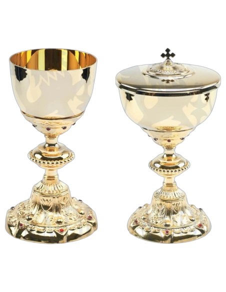 Juego Cáliz y Copón barrocos con pedrería