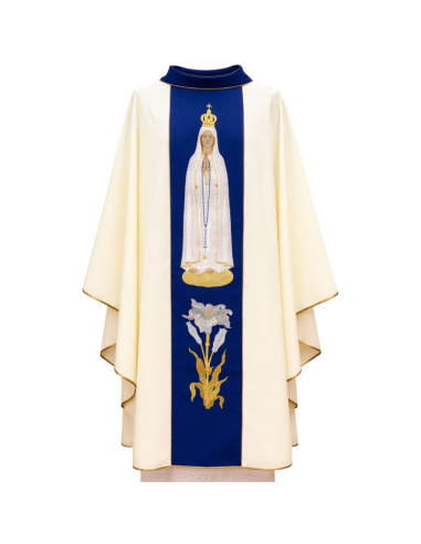 Chasuble with embroidered Our Lady of Fatima and flower