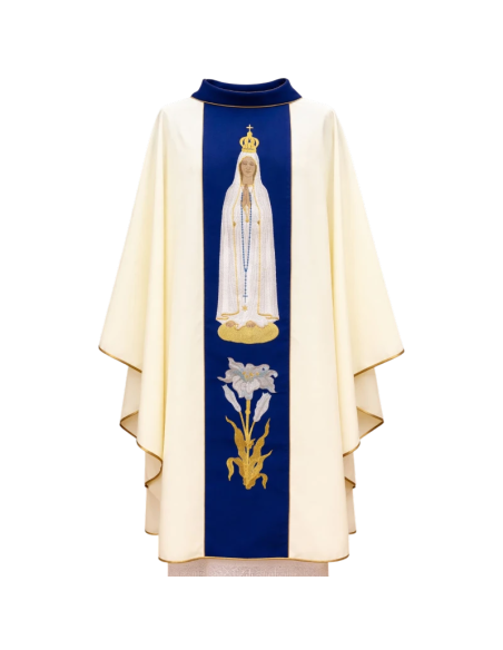 Chasuble with embroidered Our Lady of Fatima and flower