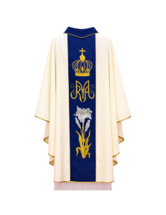 Casulla con virgen de fatima bordada y flor 2