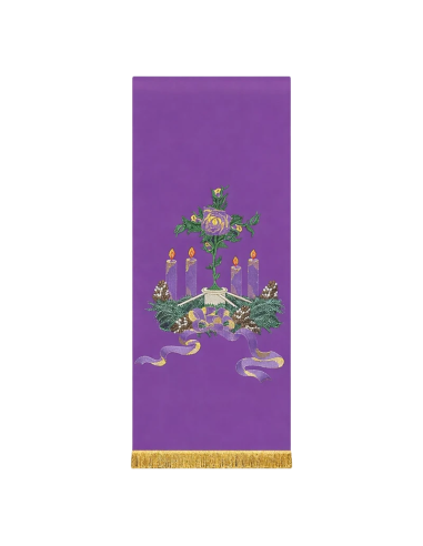 Paño de atril de adviento morado con velas y flores