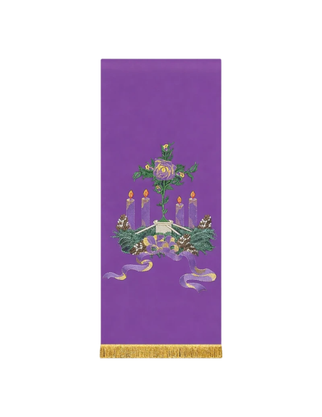 Paño de atril de adviento morado con velas y flores