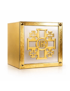 Golden cross tabernacle with JHS in the center