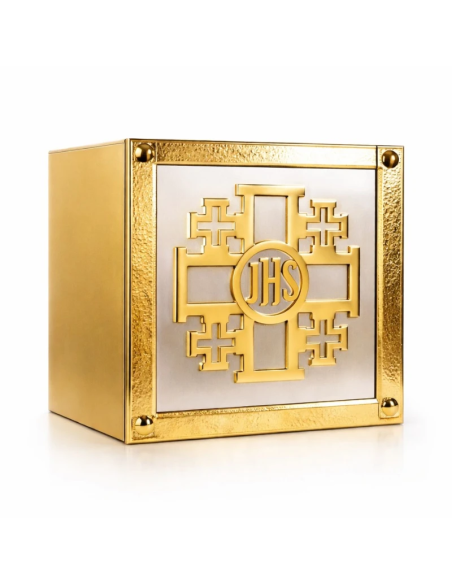 Golden cross tabernacle with JHS in the center