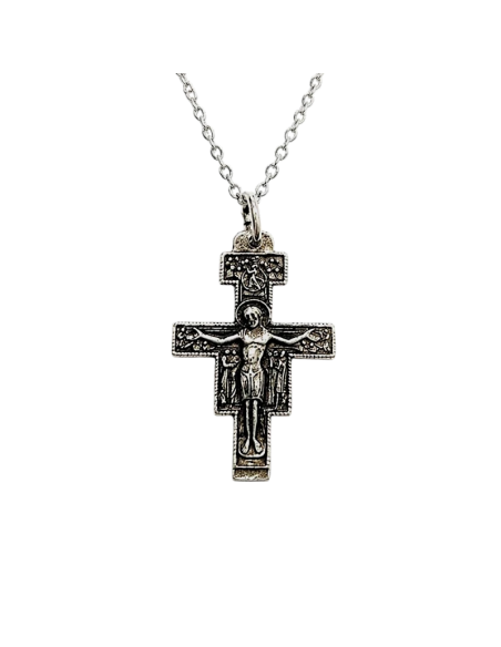 San Damiano cross necklace silver-plated 30x20 mm