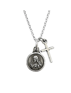 Collar escapulario y cruz chapado en plata 9 mm