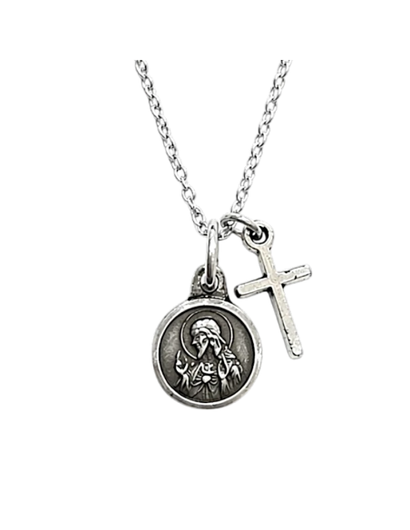 Collar escapulario y cruz chapado en plata 9 mm