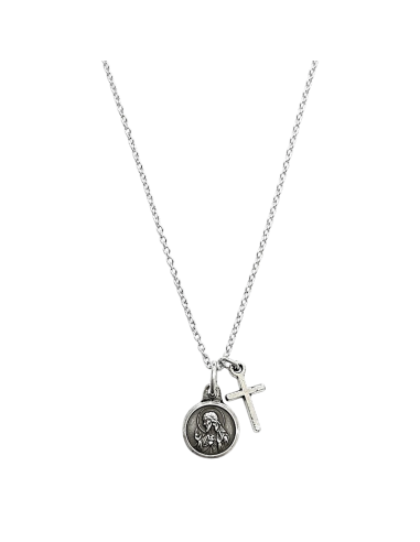 Scapular and Cross Necklace Silver 9 mm | Religious Jewelry