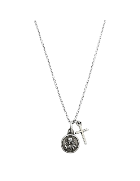 Scapular and Cross Necklace Silver 9 mm | Religious Jewelry