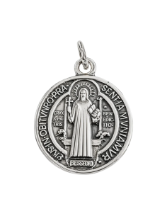 Medalla de San Benito chapada en plata 16 mm / 20 mm