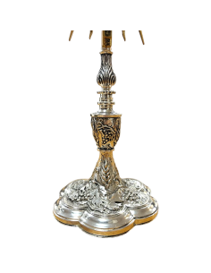 Custodia eucarística dorada Corona de Luz con rayos y base decorada 2