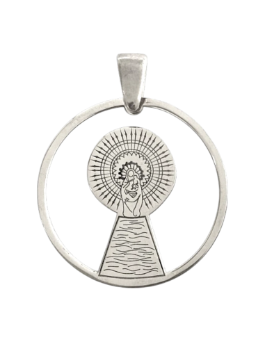 Our Lady of the Pillar silver medal with open circle design