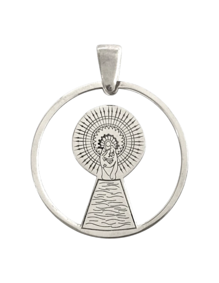 Our Lady of the Pillar silver medal with open circle design