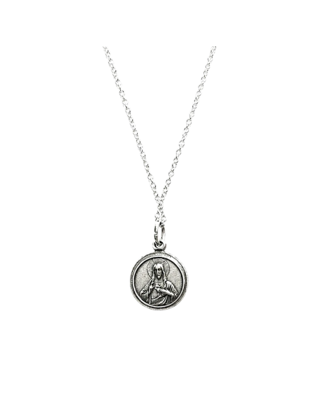 Silver-plated scapular necklace with 9 mm medal, a discreet and elegant religious design.