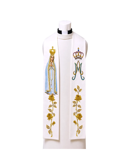 Our Lady of Fatima Stole with Crowns and Roses Embroidery