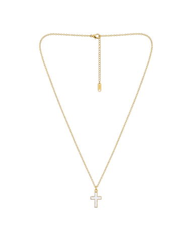 White Enamel Cross Necklace 15 mm Gold Plated | Religious Jewelry