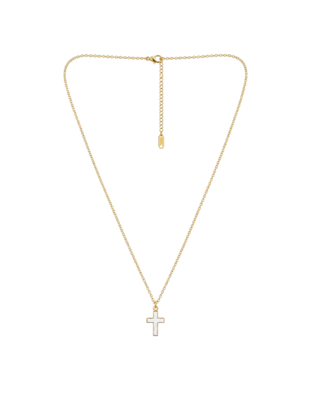 White Enamel Cross Necklace 15 mm Gold Plated | Religious Jewelry