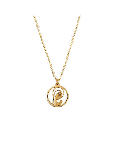 Gold stainless steel necklace with minimalist Virgin Mary silhouette pendant, 16 mm