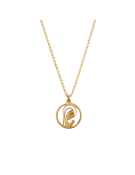 Gold stainless steel necklace with minimalist Virgin Mary silhouette pendant, 16 mm